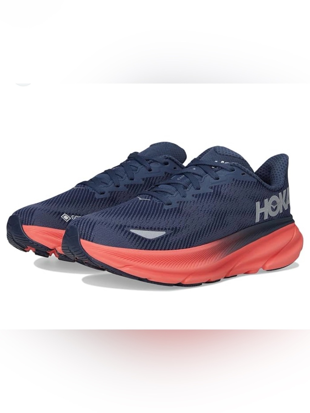 Hoka clifton 9 GTX size 7B Womens Navy and Coral Running Sneakers